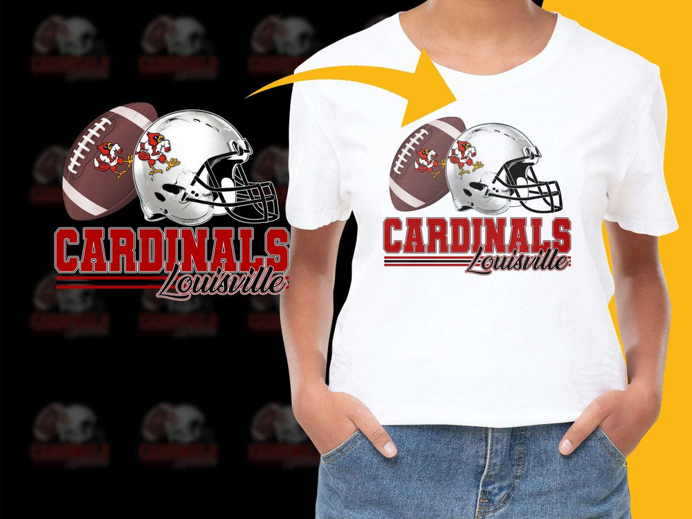 Louisville Cardinals Football T-Shirt, Youth and Adult Sizes, Sports Fan Apparel, White Tee