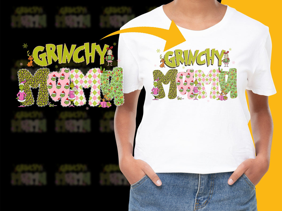 Grinchy Mom T-Shirt, Funny Christmas Holiday Tee, Women's Festive Graphic Shirt