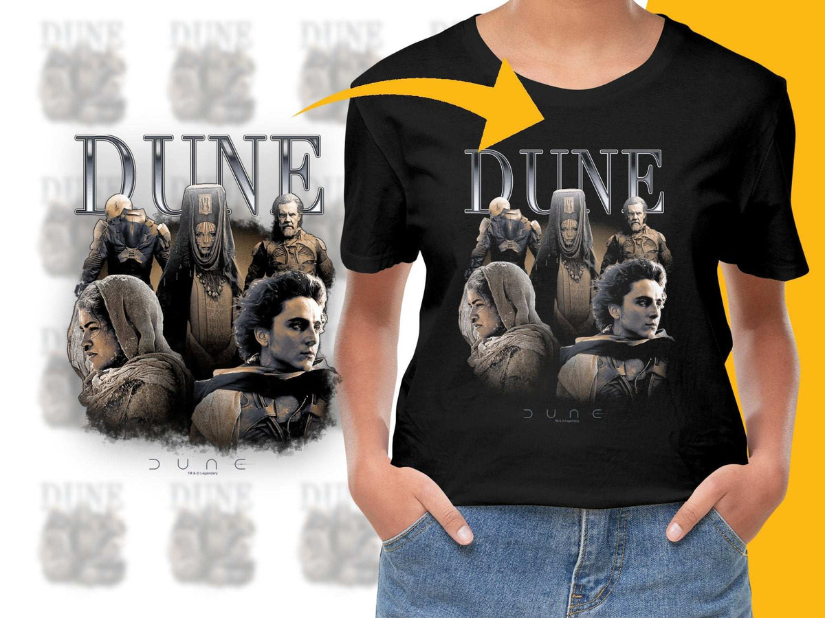 Dune Movie Graphic T-Shirt, Sci-Fi Film Fan Apparel, Unisex Black Tee, Vintage Style Design, Gift for Movie Lovers
