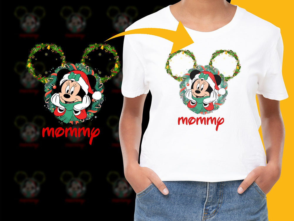 Disney Christmas T-Shirt Mickey Mouse Holiday Wreath Mommy Tee Festive Family Apparel Gift