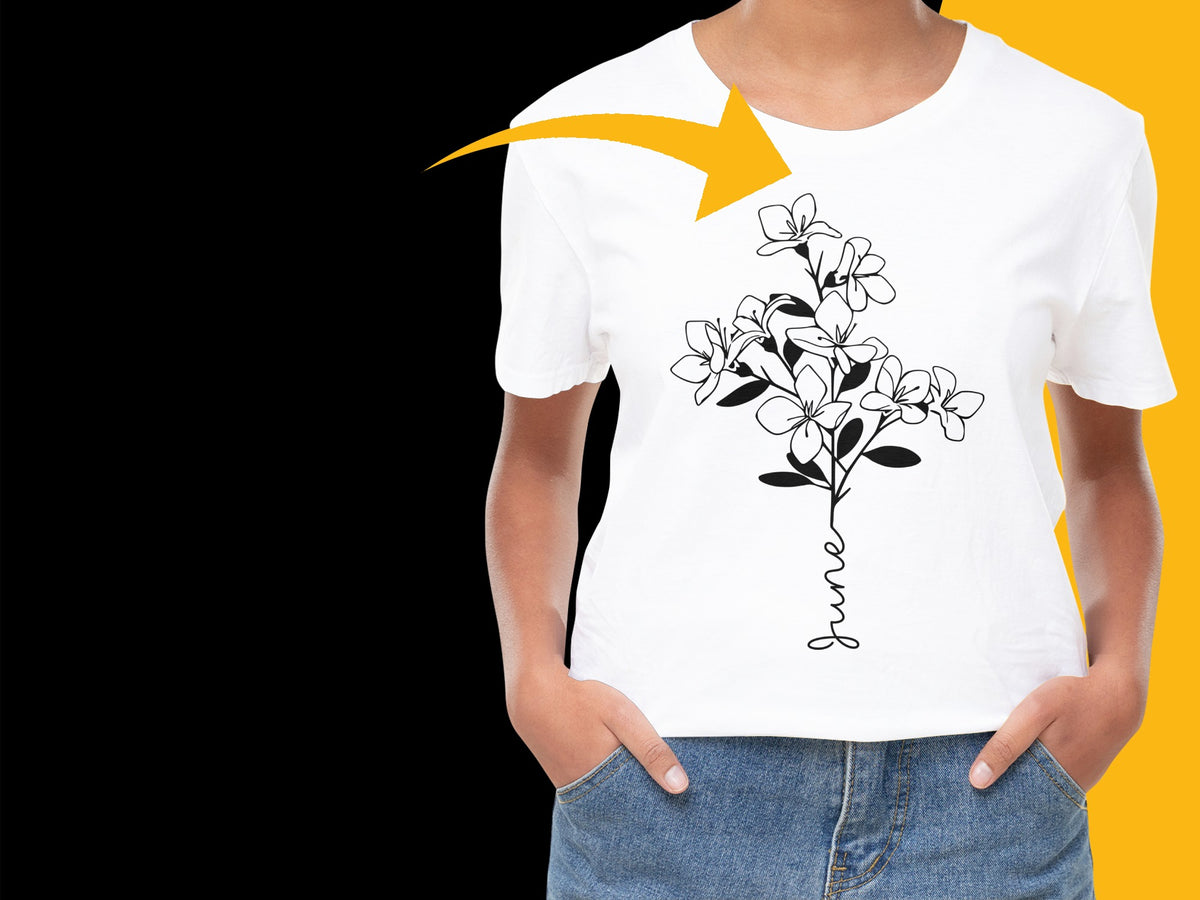 White Floral T-Shirt with Elegant Black Vine Design, Women's Casual Fashion Top
