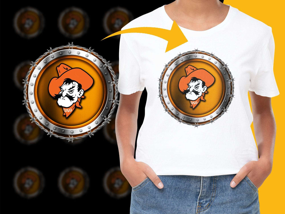 Orange Logo T-Shirt Unisex, Casual Graphic Tee, College Mascot Inspired, Trendy Chain Border Design, Soft Cotton Blend, Vibrant School