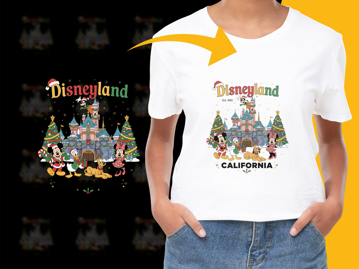 Disneyland California Graphic T-Shirt, Vintage Style Christmas Castle Design, Holiday Apparel for Family