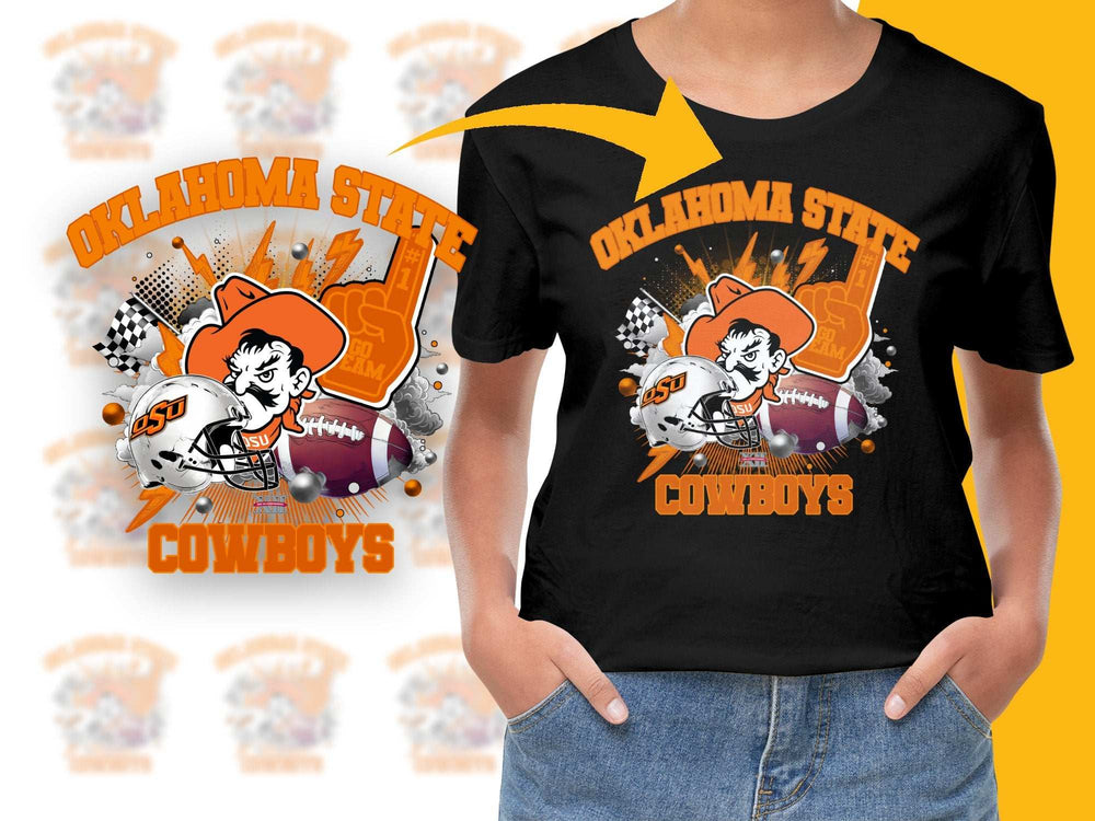 Oklahoma State Cowboys Graphic T-Shirt, College Football Tee, Sports Fan Apparel, Orange Black Design