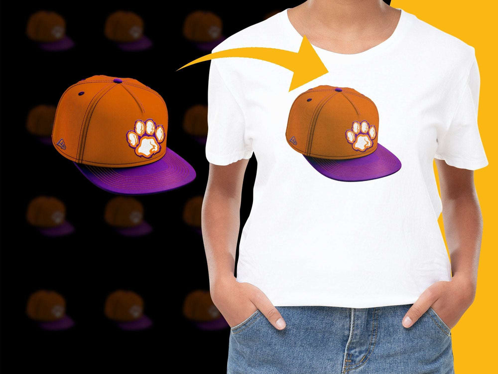 Orange and Purple Baseball Cap with Paw Print Design, Adjustable Sports Hat for All Ages