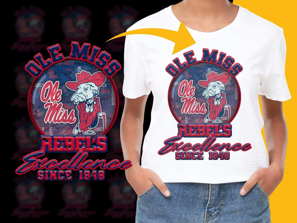 Ole Miss Rebels T-Shirt, Excellence Since 1848, University of Mississippi Logo Tee, College Apparel, Sports Fan Gift, Red and Blue Shirt