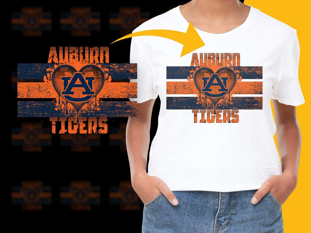 Auburn Tigers T-Shirt, College Sports Fan Gear, Distressed Vintage Style, Orange and Blue Graphic Tee