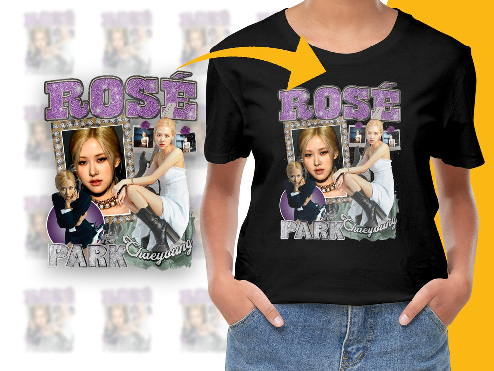 Unisex Black T-Shirt Featuring K-Pop Star Collage Design, Trendy Music Fan Apparel
