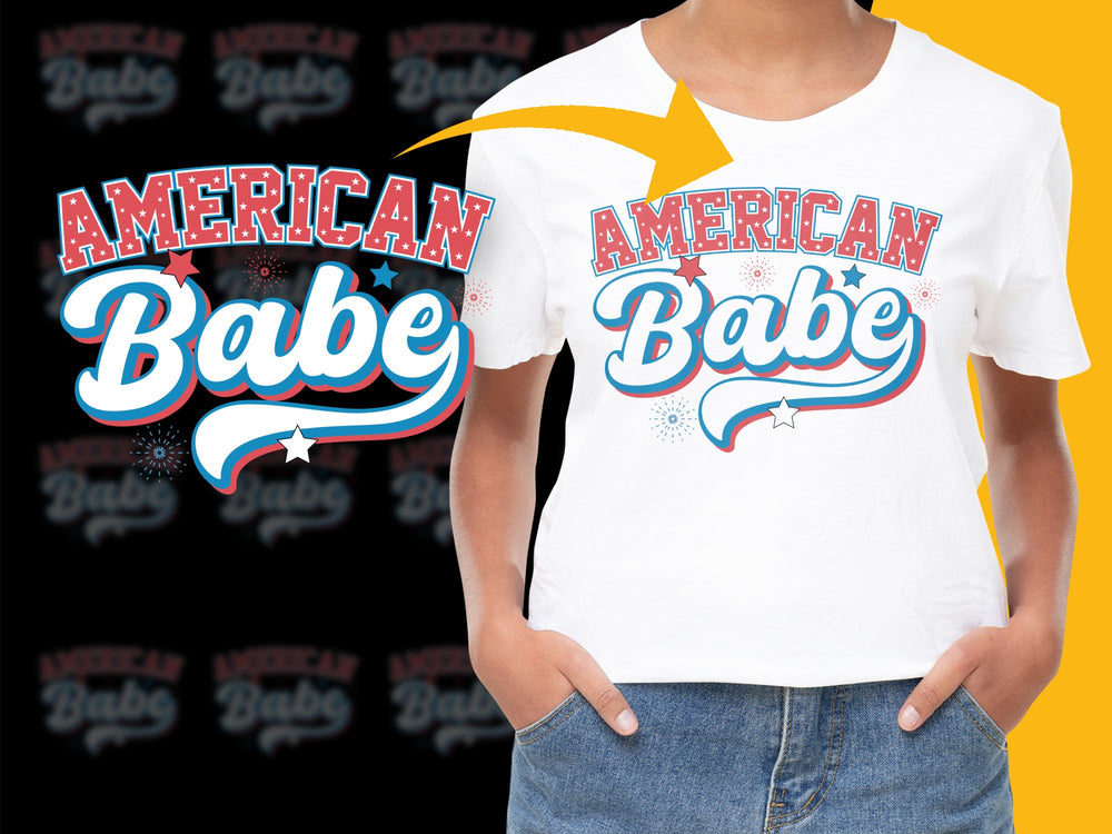 American Babe Graphic T-Shirt, Patriotic Tee, USA Flag Colors, Unisex Summer Casual Wear, Fourth of July Outfit