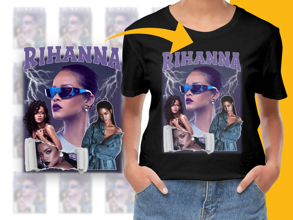 Rihanna Inspired Graphic T-Shirt, Trendy Pop Star Print Tee, Music Fan Casual Wear, Stylish Female Portrait Top