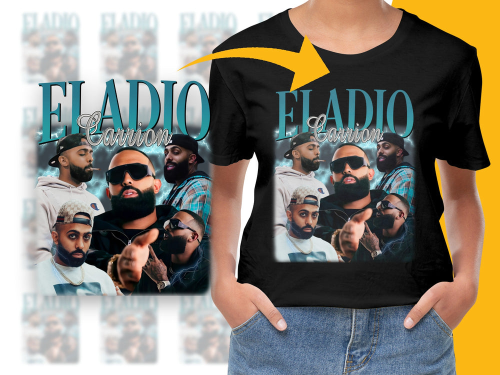 Eladio Carrión Graphic T-Shirt, Men's Hip Hop Style Cotton Tee, Casual Streetwear, Trendy Music Fan Merchandise, Multiple Images Design