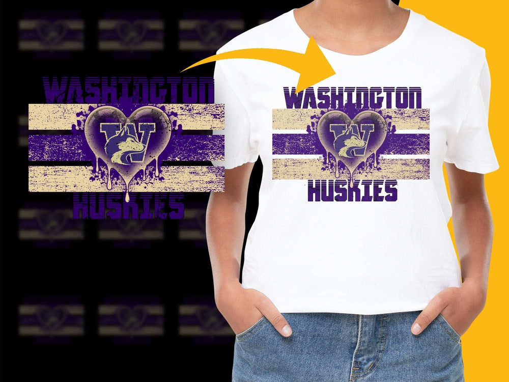 Washington Huskies Heart Logo T-Shirt, Purple and Gold, College Sports Fan Apparel