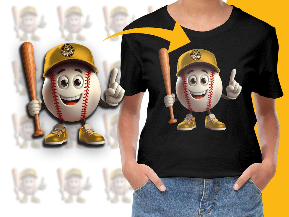Kids Baseball T-Shirt, Cartoon Baseball Character Graphic Tee, Funny Sports Shirt, Youth Unisex Casual Top
