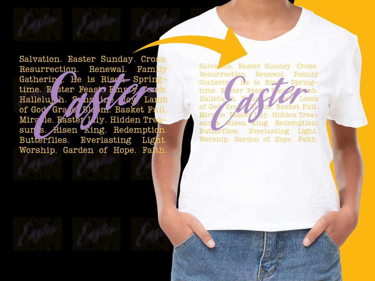 Women's White T-Shirt with Easter Spring Words Graphic Design, Comfortable Casual Tee