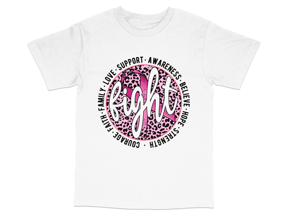 Fight Cancer Awareness T-Shirt, Pink Leopard Print, Support Love Believe Hope, Unisex Graphic Tee
