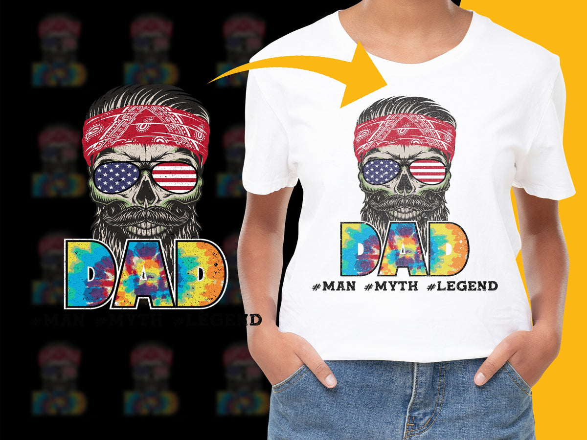 Patriotic Dad T-Shirt, Skull with American Flag Bandana, Man Myth Legend Tee, Father's Day Gift Idea