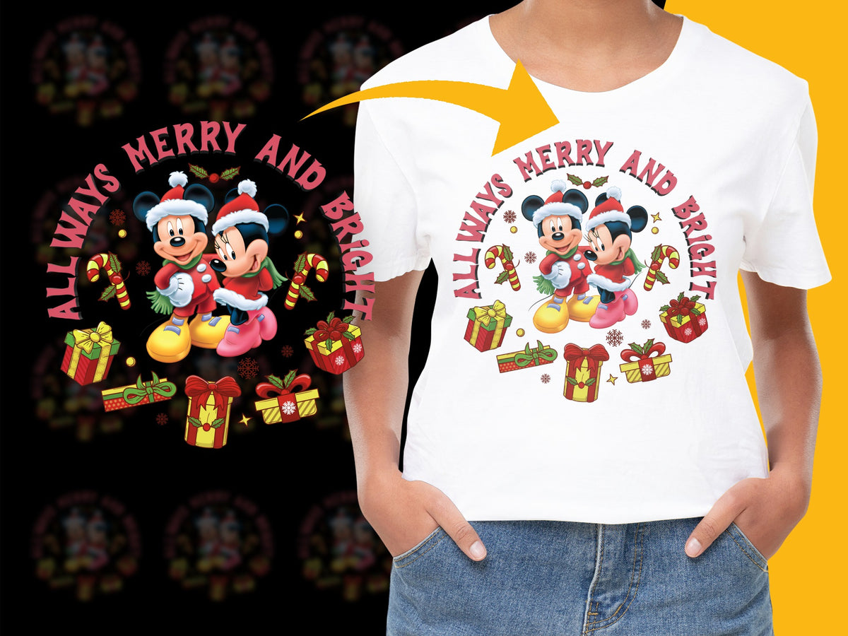 Festive Mickey Minnie Christmas T-Shirt, Holiday Gifts Graphic Tee, Family Matching Christmas Shirts, Disney Inspired Holiday Apparel