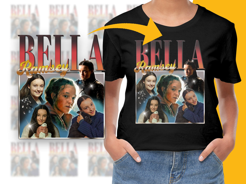 Bella Ramsey Fan T-Shirt, Graphic Tee with Multiple Portraits, Unisex Black Cotton Shirt