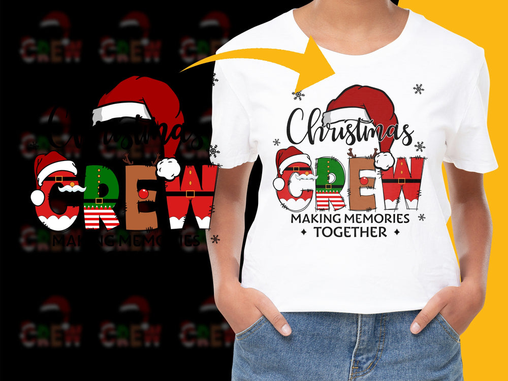Christmas Crew Holiday T-Shirt, Festive Family Matching Tees, Santa Hat Graphic, Making Memories Together, Seasonal Apparel