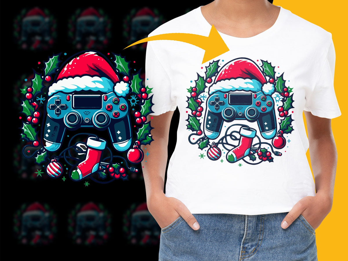 Holiday Gamer T-Shirt, Christmas Gaming Controller Graphic Tee, Festive Video Game Apparel for Teens and Adults