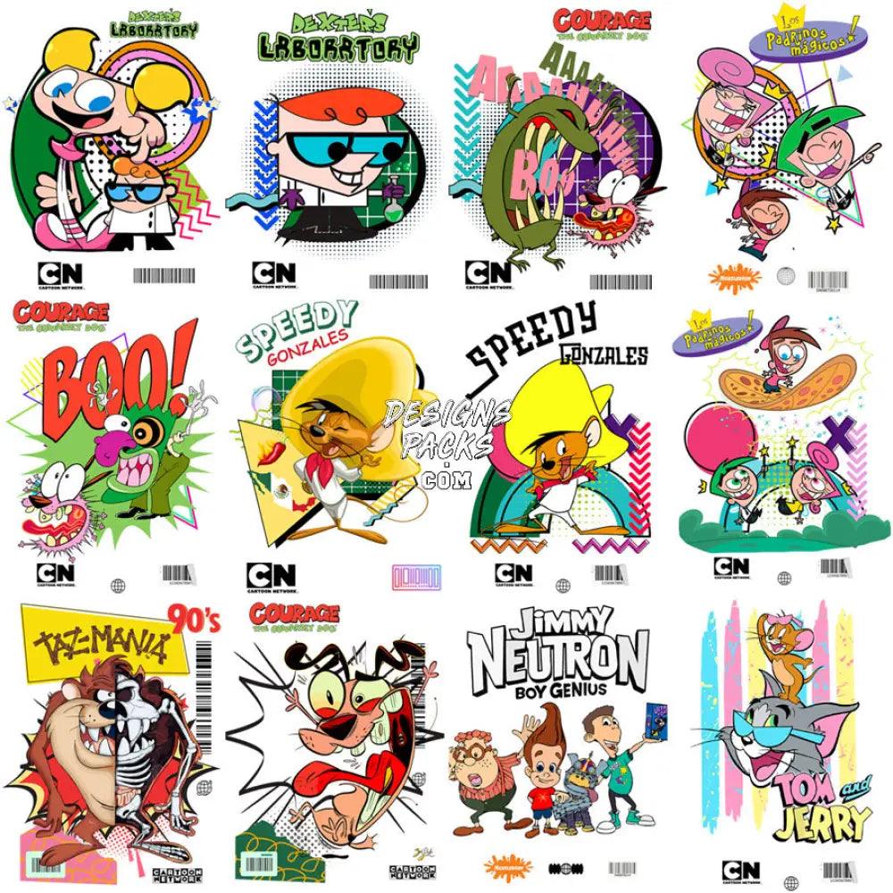 24 Cartoons 90S Kids Classics Street Wear Designs Bundle Png