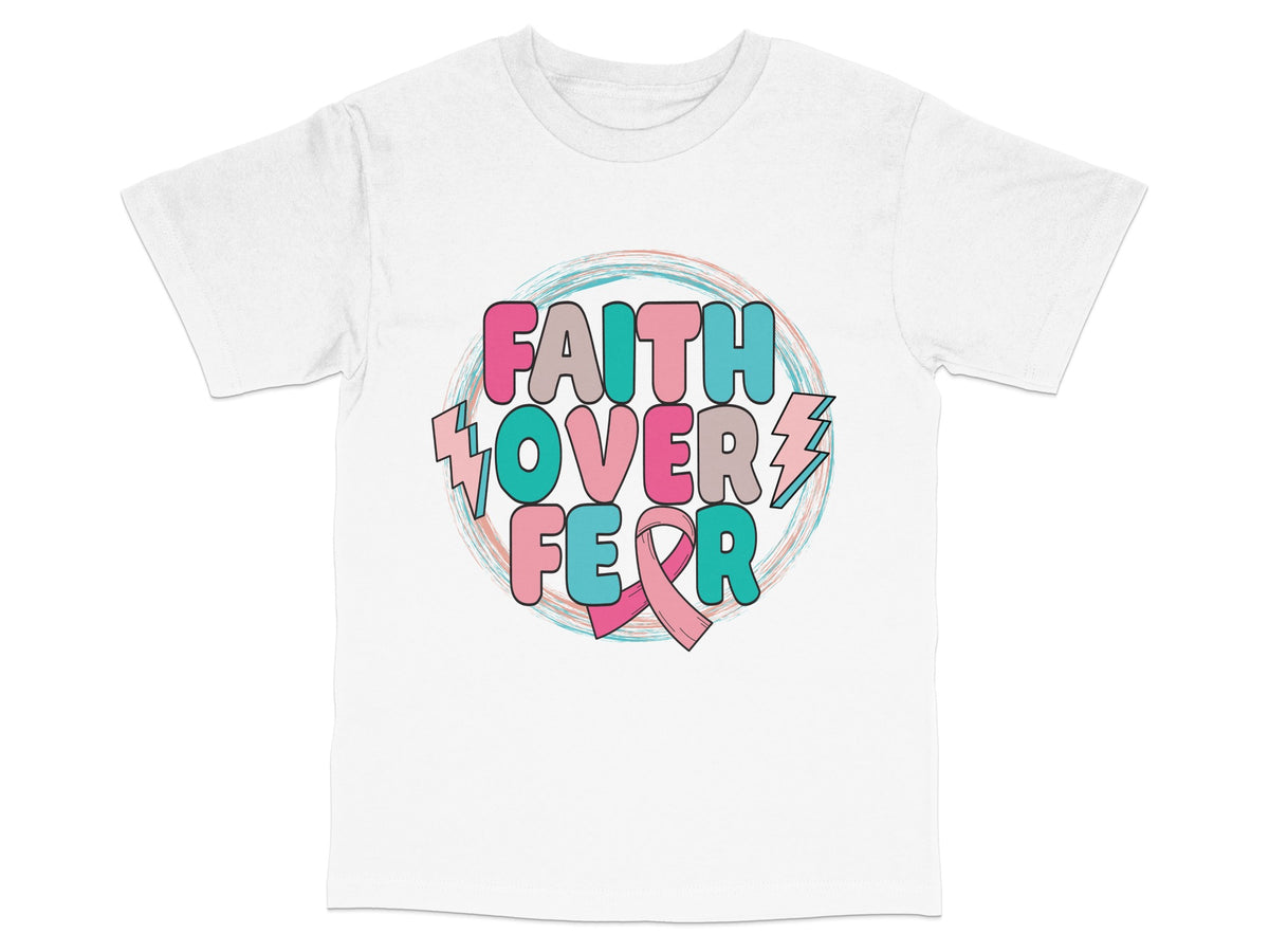 Faith Over Fear T-Shirt, Inspirational Christian Quote Tee, Pastel Rainbow Graphic, Motivational Apparel for Women