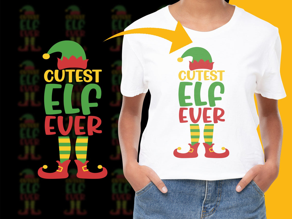 Cute Elf Ever T-Shirt, Colorful Elf Graphic Tee, Kids Christmas Holiday Shirt