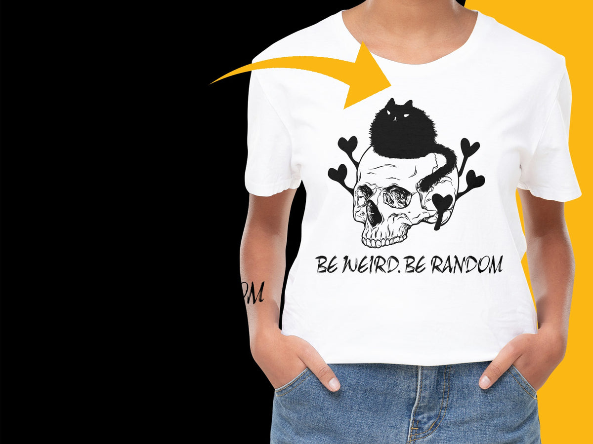 Skull and Antlers Graphic T-Shirt, Be Weird Be Random, Unisex White Tee, Hipster Fashion, Unique Gift Idea