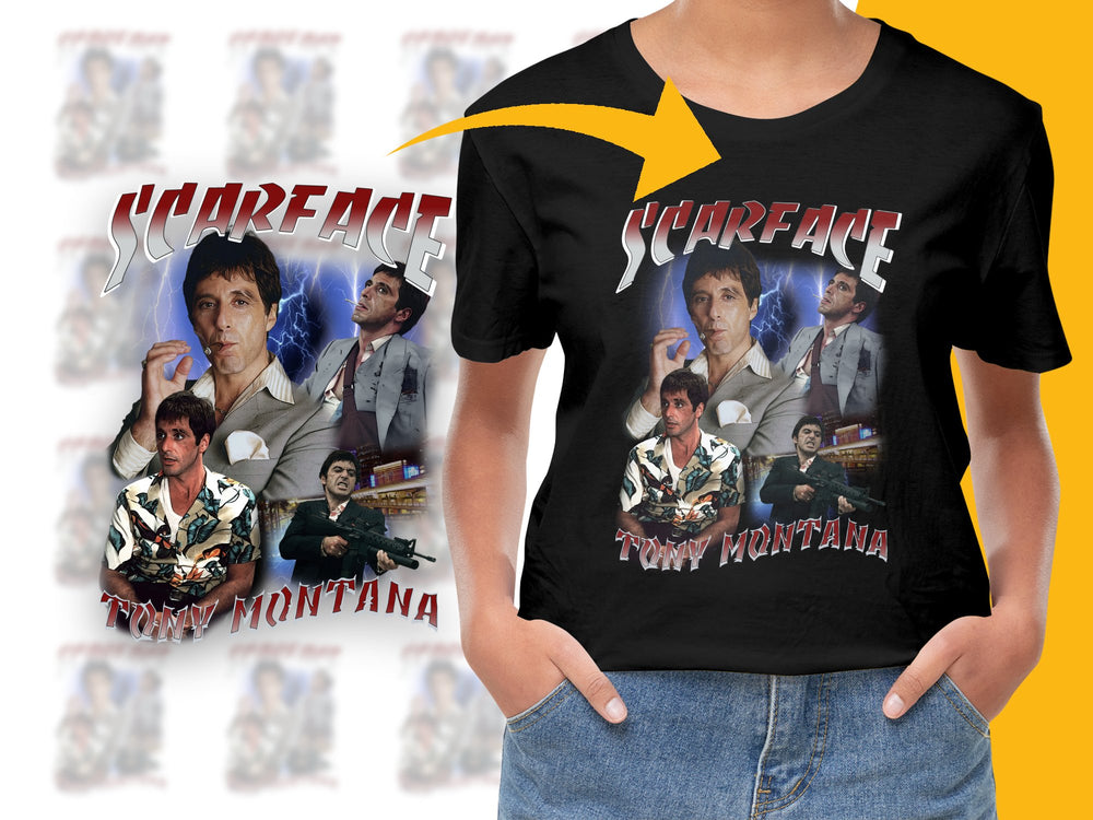 Scarface Tony Montana Graphic T-Shirt, Vintage Movie Tee, Al Pacino Fan Gift, 80s Retro Film Apparel