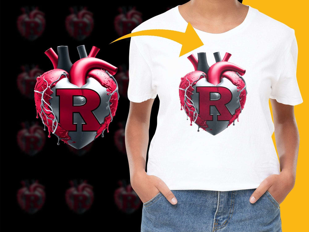 Graphic Heart T-Shirt, Red and Black, R Letter, Unique Design, Cool Casual Wear, Unisex Top