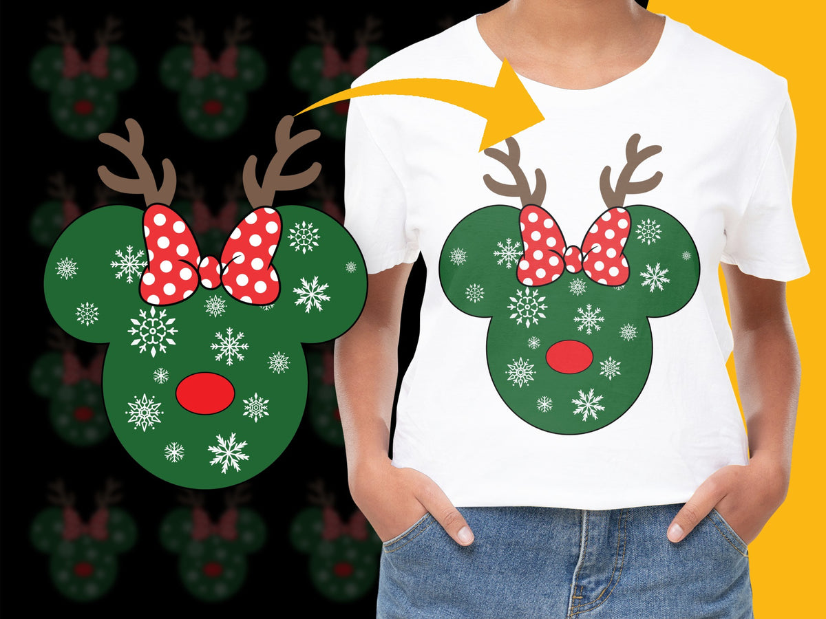 Disney-Inspired Christmas T-Shirt with Mickey Mouse Antlers, Festive Holiday Tee for Kids and Adults