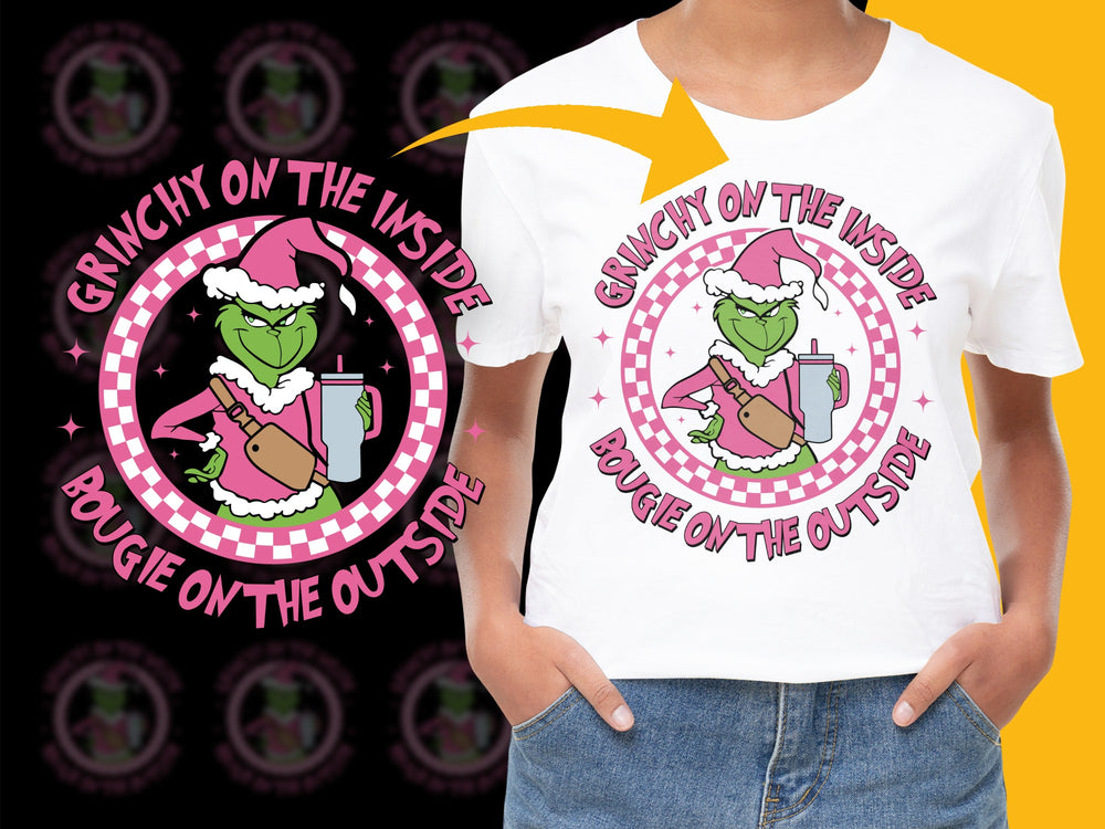 Funny Grinch T-Shirt, Christmas Holiday Tee, Grinchy Inside Bougie Outside, Festive Apparel Gift
