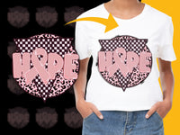 Load image into Gallery viewer, Breast Cancer Awareness T-Shirt, Pink Ribbon Hope Graphic, Leopard Print, Checkerboard Design, Trendy Fashion Tee