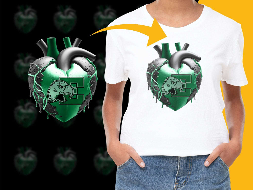 Graphic Heart T-Shirt Green and Black Anatomical Heart Design Cool Urban Tee