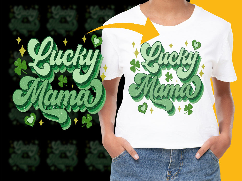 Lucky Mama St. Patrick's Day T-Shirt, Green Clover Graphic Tee, Women's Spring Holiday Fashion Top