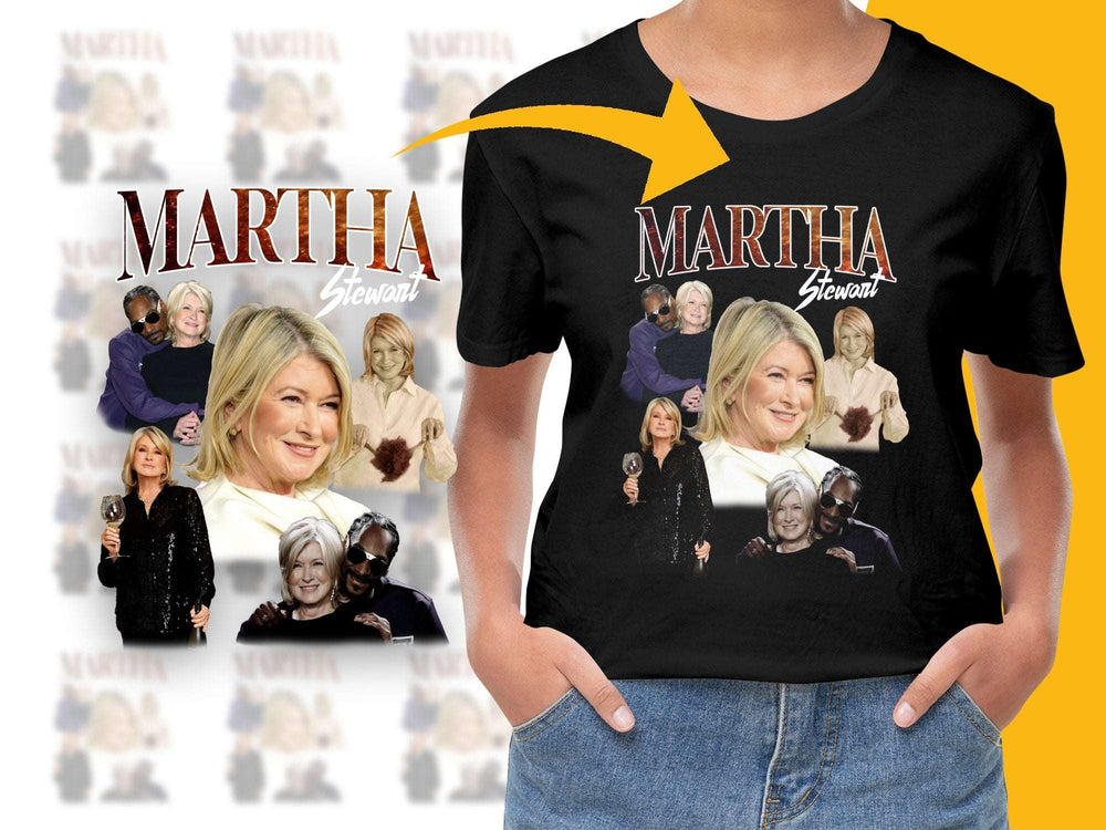 Martha Stewart Tribute T-Shirt, Celebrity Chef Graphic Tee, Women's Fashion, Black Shirt with TV Star Print