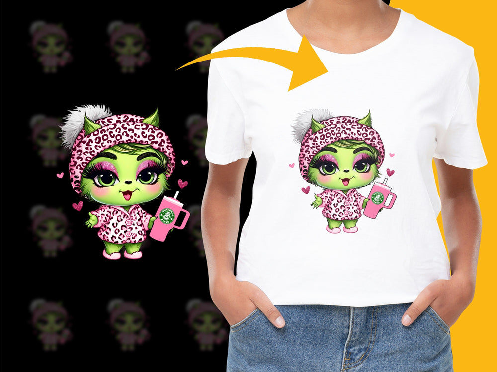 Cute Cartoon Alien Girl Graphic T-Shirt, Pink Leopard Print, Kids Fashion Tee, Trendy Children's Clothing