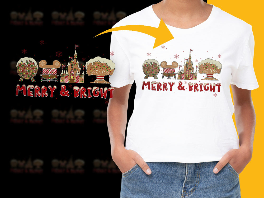 Kids Merry and Bright Christmas T-Shirt, Holiday Festive Graphic Tee, Winter Wonderland Design, Youth Casual Wear