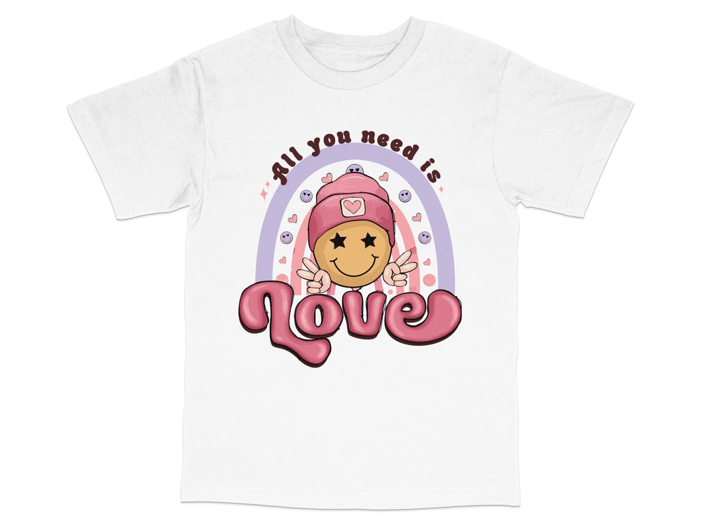 Cute Love Quote T-Shirt, All You Need Is Love, Heart Emoji Tee, Valentine's Day Gift, Pink Graphic Shirt
