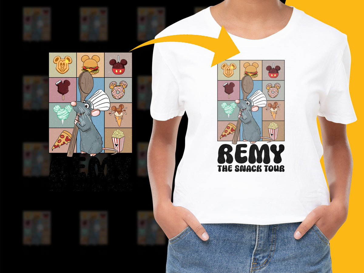 Kids Remy the Snack Trolls Graphic Tee, Cute Cartoon Animal, Pizza and Popcorn Design, Casual White T-Shirt