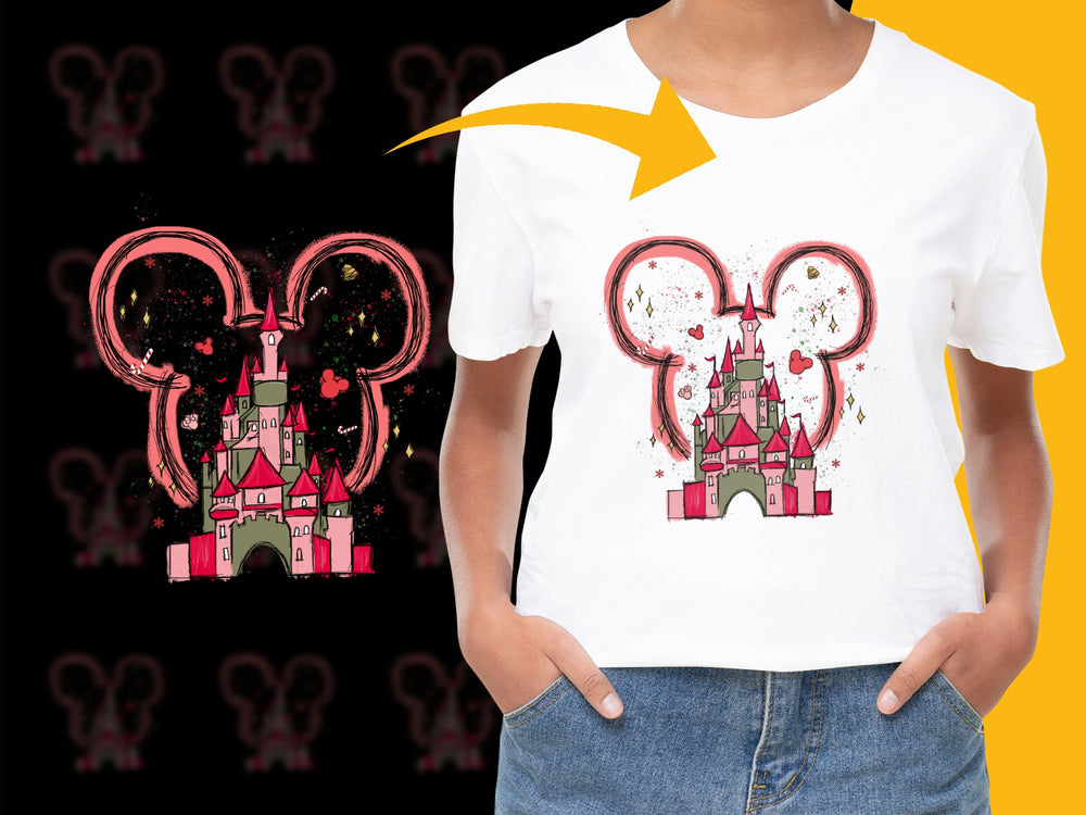 Kids Fairy Tale Castle T-Shirt, Cute Mouse Ears Graphic Tee, Magic Kingdom Inspired, Boys Girls Casual Top
