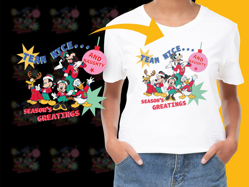Disney Christmas T-Shirt, Mickey and Friends Holiday Graphic Tee, Team Nice and Naughty Shirt