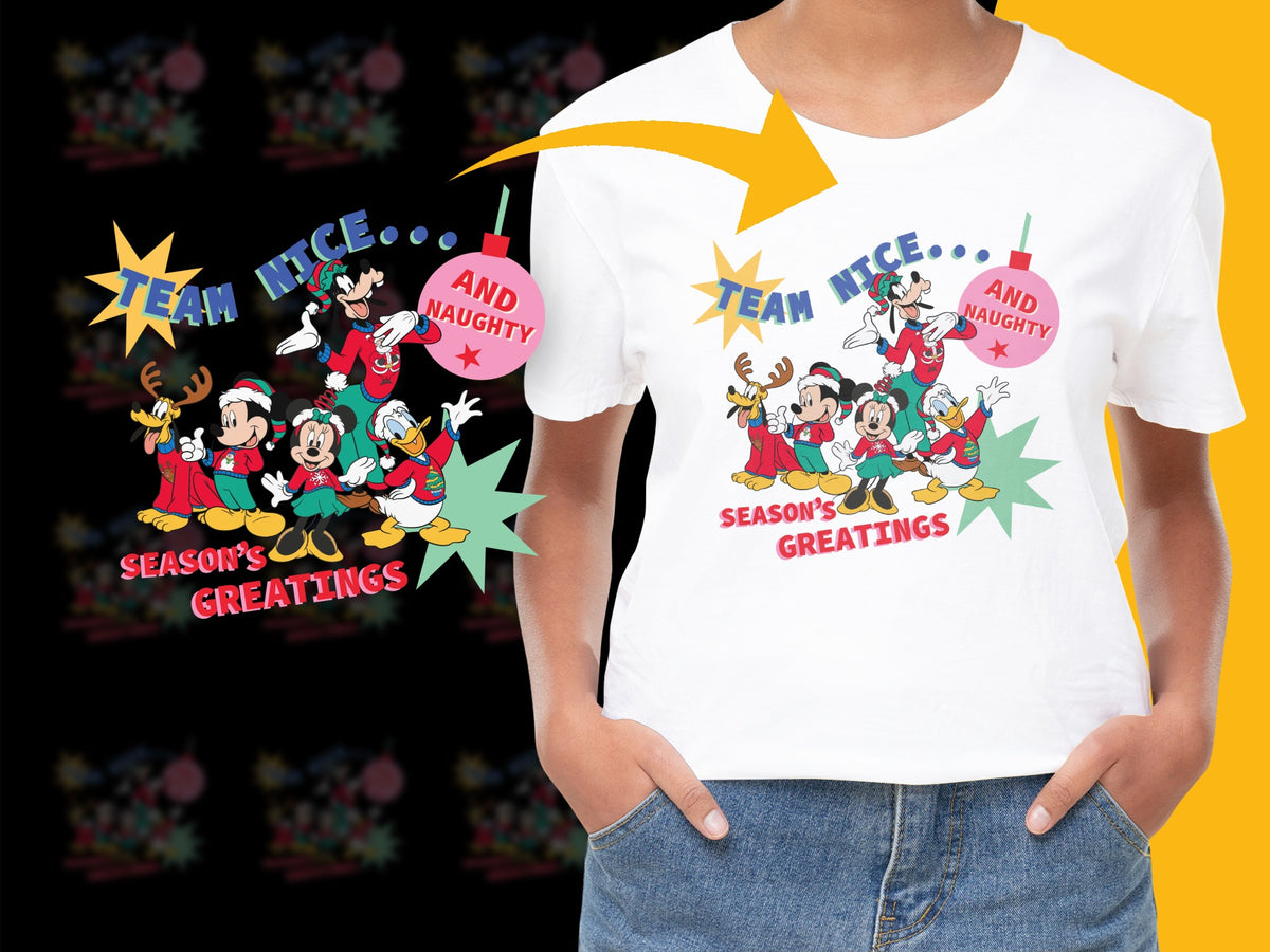 Disney Christmas T-Shirt, Mickey and Friends Holiday Graphic Tee, Team Nice and Naughty Shirt
