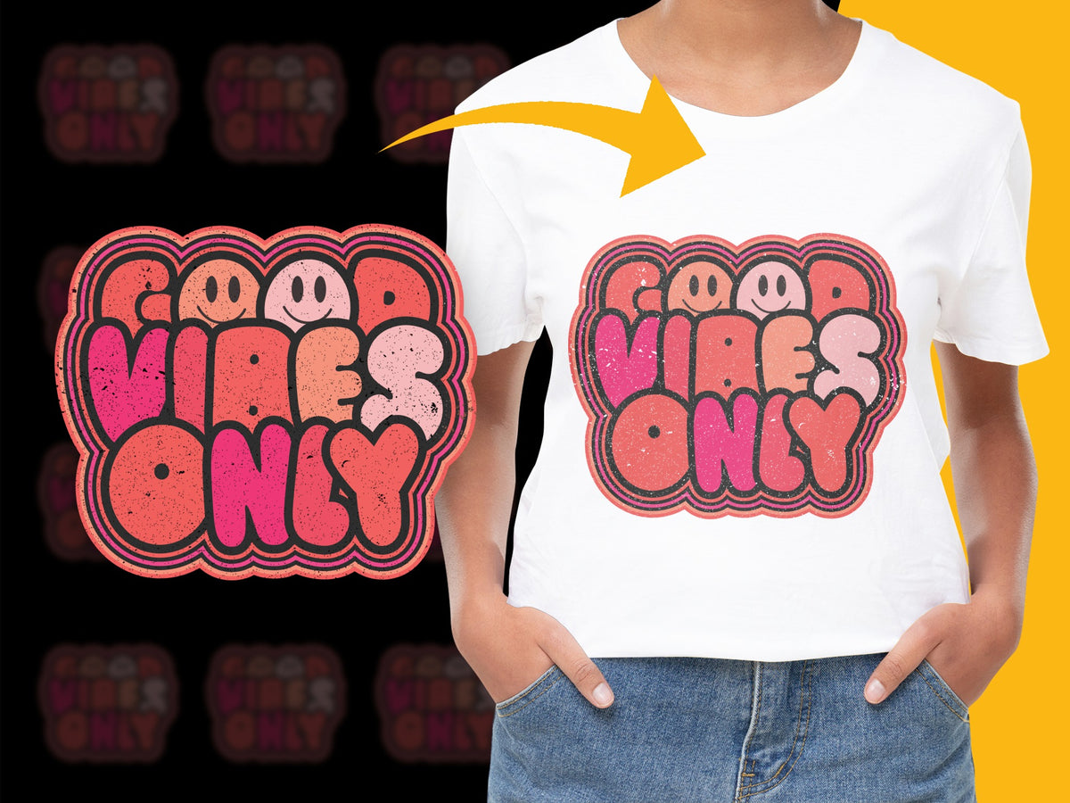 Good Vibes Only T-Shirt, Retro Bold Text Design, Unisex Graphic Tee, Casual Streetwear, Red Black Pink, Summer Fashion Top