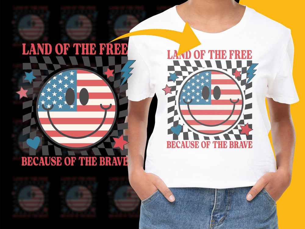 Patriotic Smile Face T-Shirt, Land of the Free, American Flag, Kids' Fourth of July Tee
