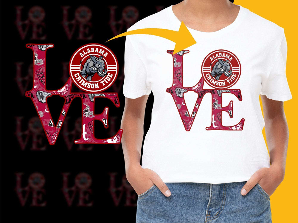 Alabama Crimson Tide Love T-Shirt, College Football Fan Apparel, Graphic Tee for Men and Women