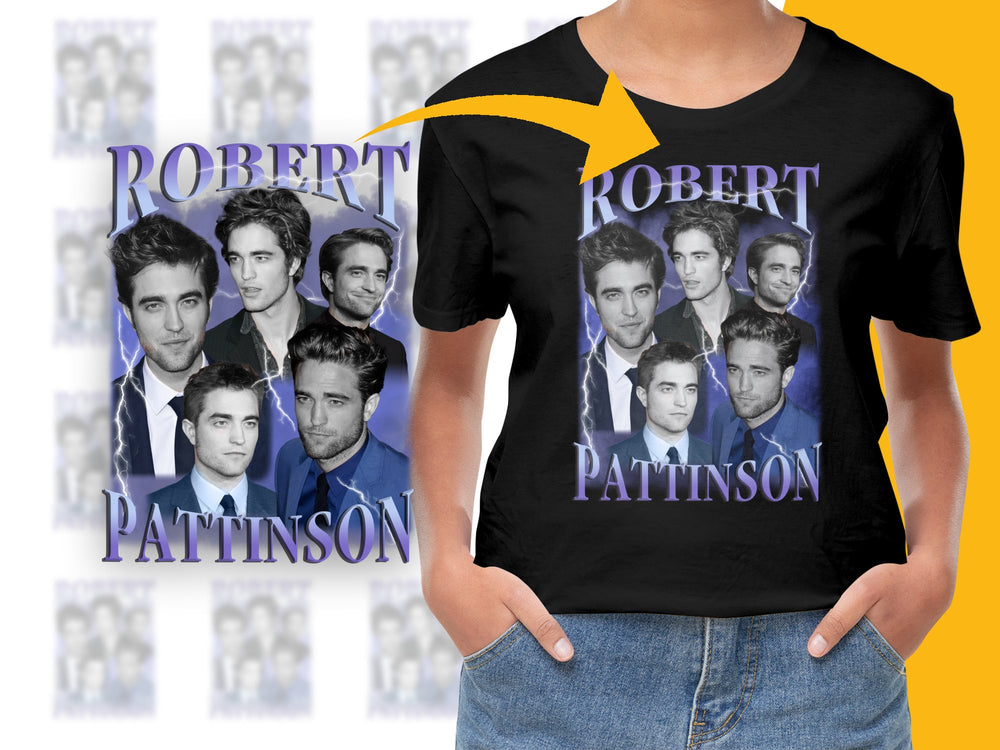 Robert Pattinson Graphic T-Shirt, Celebrity Photo Collage, Unisex Black Tee, Fan Merchandise, Actor Apparel, Gift Idea