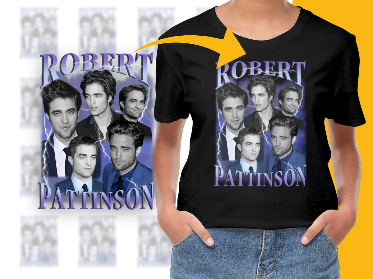 Robert Pattinson Graphic T-Shirt, Celebrity Photo Collage, Unisex Black Tee, Fan Merchandise, Actor Apparel, Gift Idea