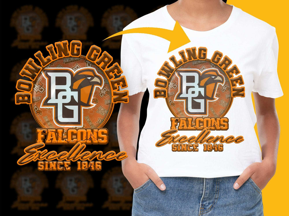Bowling Green Falcons T-Shirt, Excellence Since 1910, College Sports Fan Gear, Vibrant Orange and White Graphic Tee