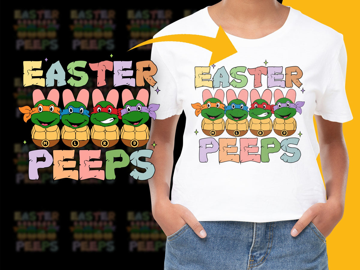 Easter Peeps Cartoon Turtles T-Shirt, Colorful Kids' Spring Holiday Tee, Fun Animal Graphic Top